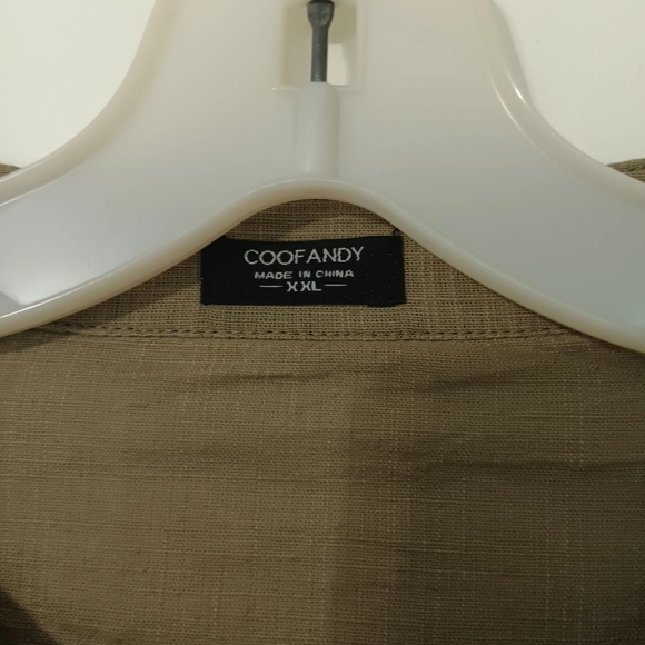 COOF ANDY Cotton & Hemp Long Roll up Sleeve Olive size XXL Men Henley Shirt - Picture 5 of 15